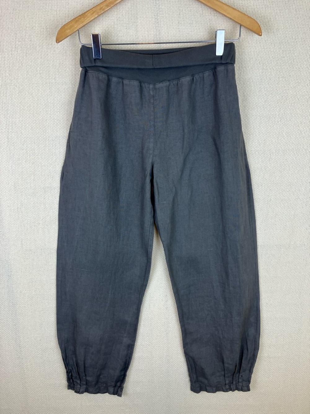 LUXMII Linen Rolled Waist Barrel Pants Grey Size XS